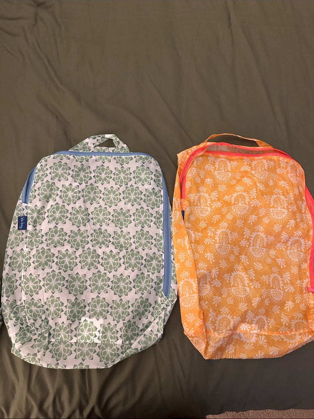 blu bag- Set of Two Sets of Floral packing cubs/ storage bags in Green & Orange - Picture 2 of 6